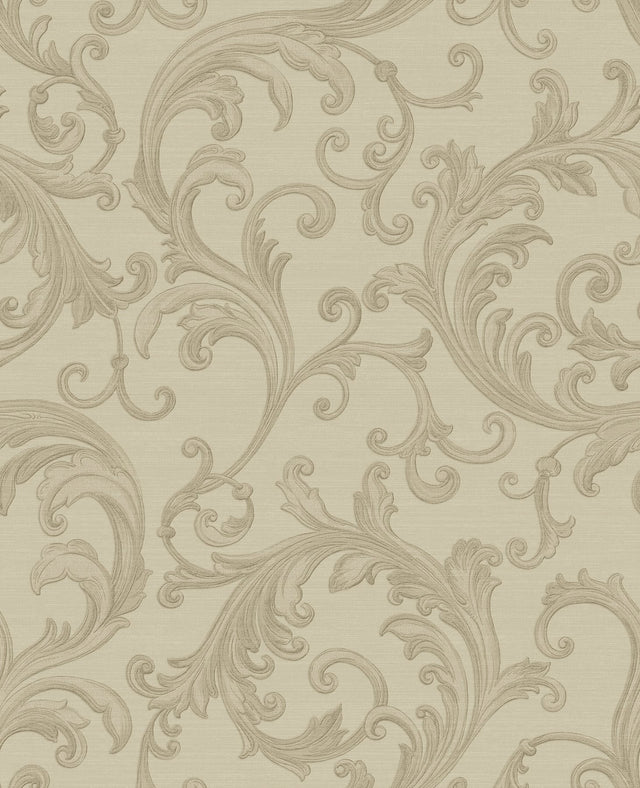 Noemi Taupe Acanthus Wallpaper with Metallic Raised Ink Scrolls - Sirpi 4058-24831