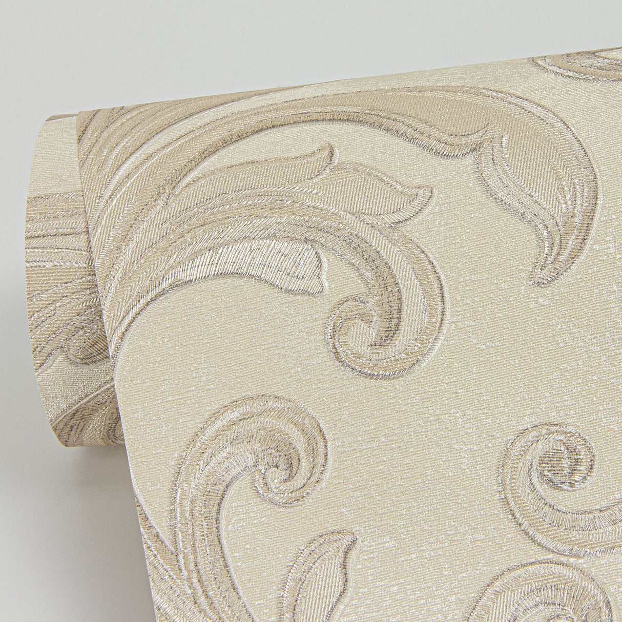 Noemi Taupe Acanthus Wallpaper with Metallic Raised Ink Scrolls - Sirpi 4058-24831