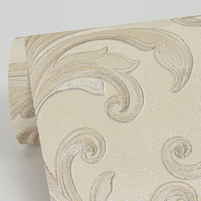 Noemi Taupe Acanthus Wallpaper with Metallic Raised Ink Scrolls - Sirpi 4058-24831