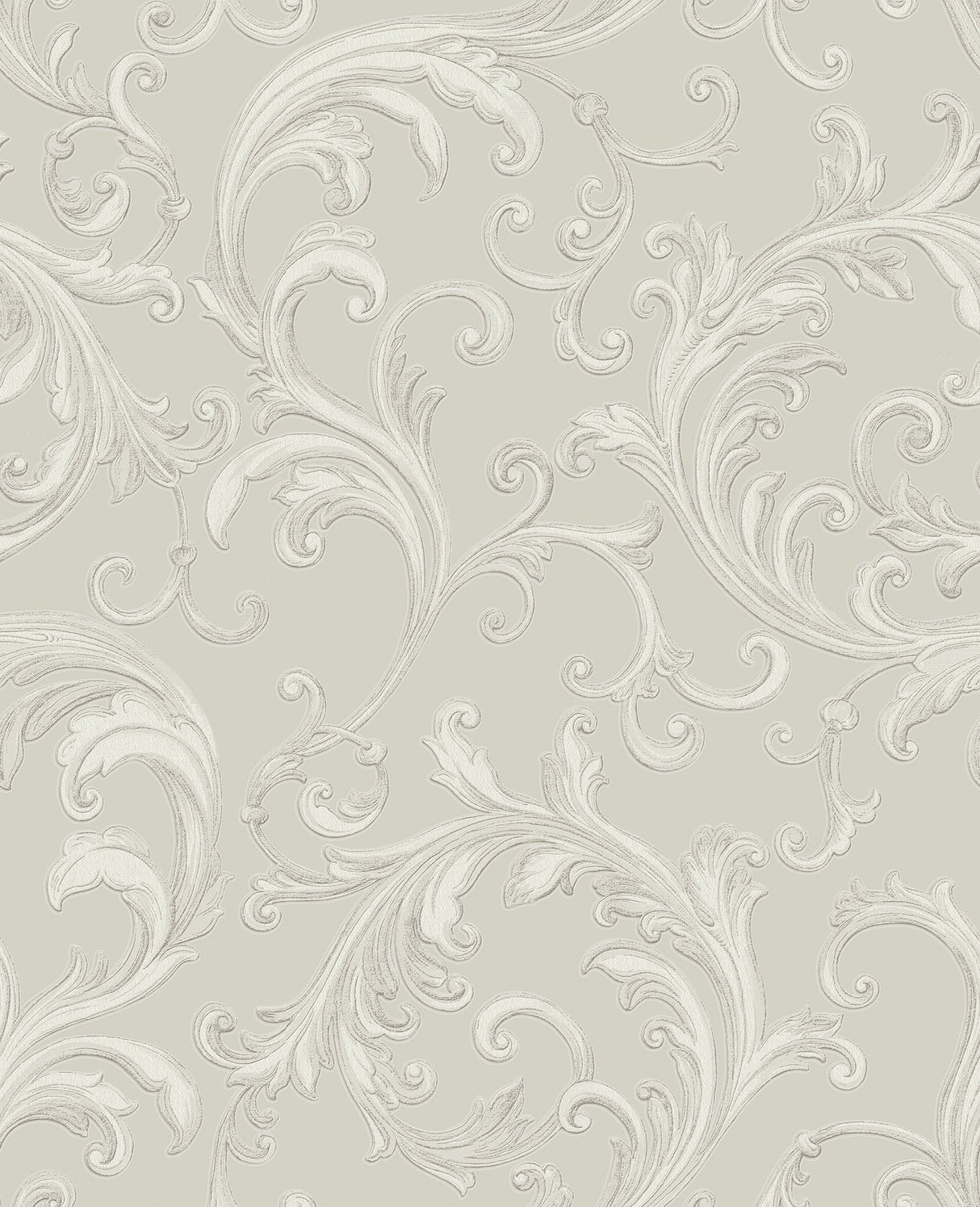 Noemi Silver Acanthus Wallpaper with Metallic Raised Ink Scrolls - Sirpi 4058-24834