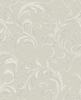 Noemi Silver Acanthus Wallpaper with Metallic Raised Ink Scrolls - Sirpi 4058-24834