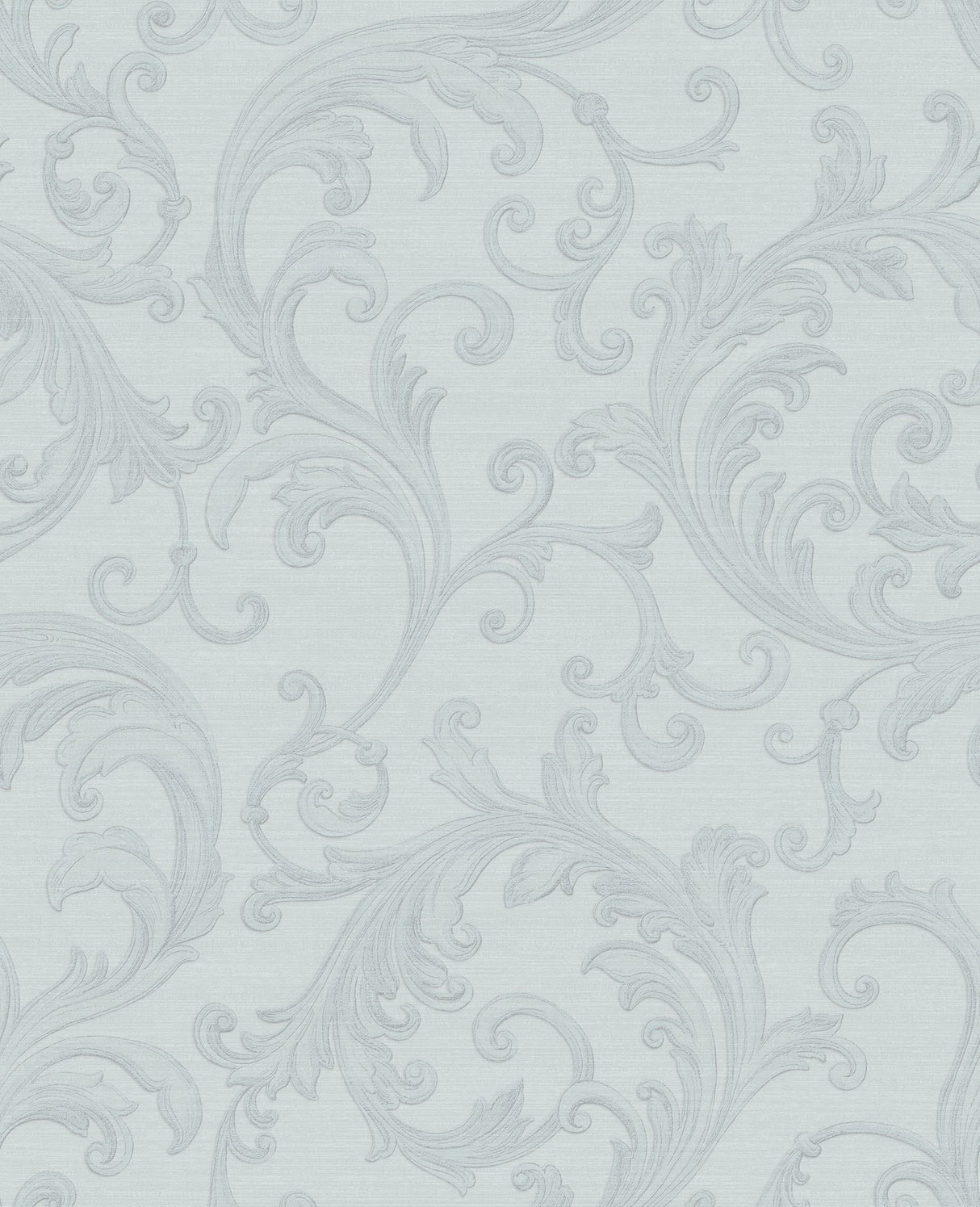 Noemi Light Blue Acanthus Wallpaper with Metallic Raised Ink Scrolls - Sirpi 4058-24836