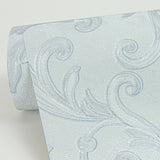 Noemi Light Blue Acanthus Wallpaper with Metallic Raised Ink Scrolls - Sirpi 4058-24836