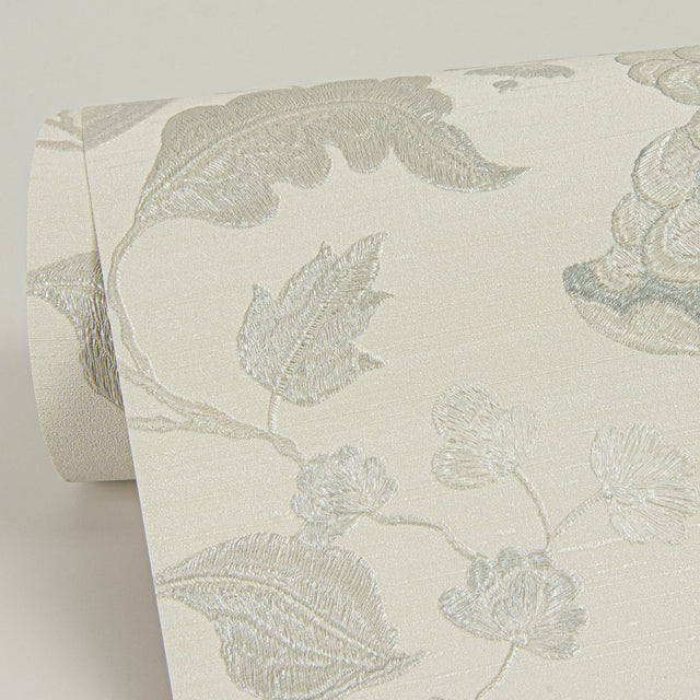 Vittoria White Floral Wallpaper with Raised Ink Botanical Pattern - Sirpi 4058-24844