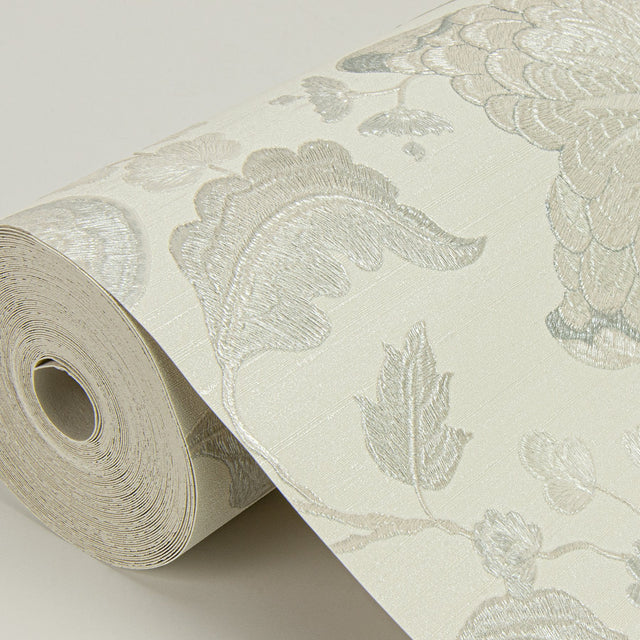 Vittoria White Floral Wallpaper with Raised Ink Botanical Pattern - Sirpi 4058-24844