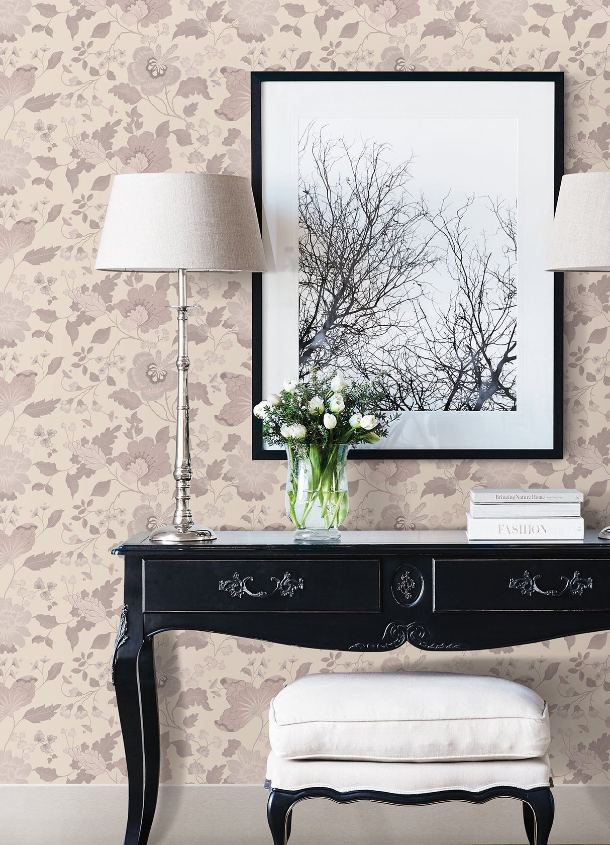 Vittoria Rose Floral Wallpaper with Raised Ink Botanical Motif - Sirpi 4058-24845