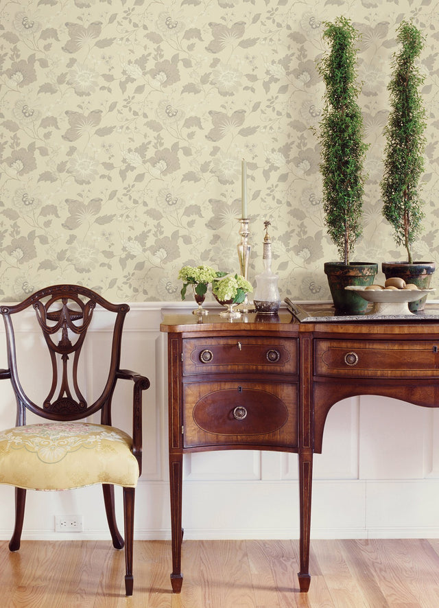 Vittoria Light Pink Floral Vinyl Wallpaper with Raised Ink Botanical Pattern, Traditional Style - Sirpi 4058-24847