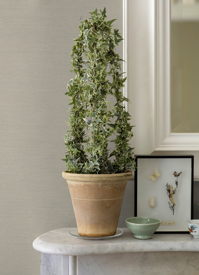 Aida Beige Horizontal Silk Wallpaper with Fabric & Woven Texture, Farmhouse Style - Sirpi 4058-24853