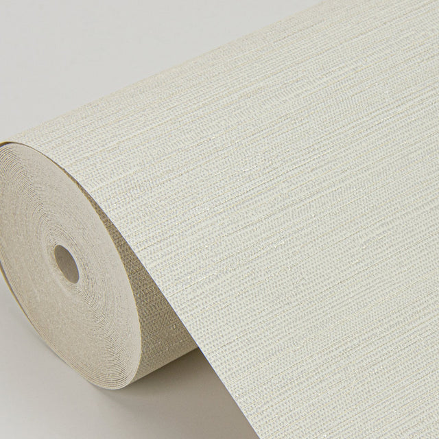 Aida White Horizontal Silk Wallpaper with Textured Fabric & Woven Motif - Sirpi 4058-24857