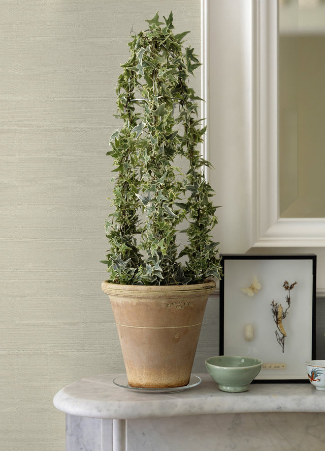 Aida White Horizontal Silk Wallpaper with Textured Fabric & Woven Motif - Sirpi 4058-24857