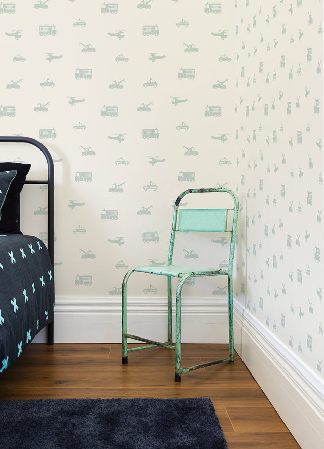 Briony Sage Vehicles Wallpaper with Kids Transportation Motif - Chesapeake 4060-128856