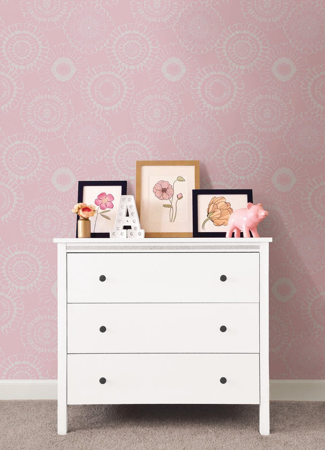 Sonnet Pink Floral Wallpaper with Modern Botanical Flower Motif - Chesapeake 4060-128860