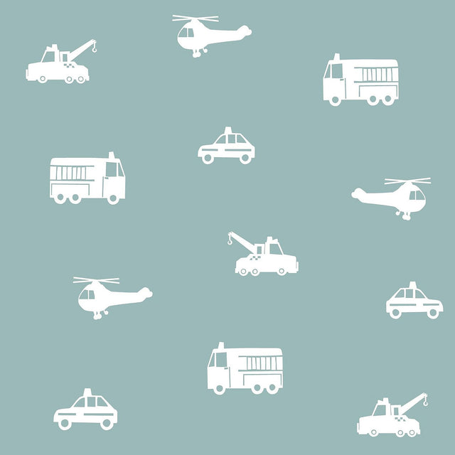 Briony Blue Vehicles Wallpaper with Kids Transportation Motif - Chesapeake 4060-128864