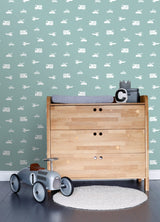 Briony Blue Vehicles Wallpaper with Kids Transportation Motif - Chesapeake 4060-128864