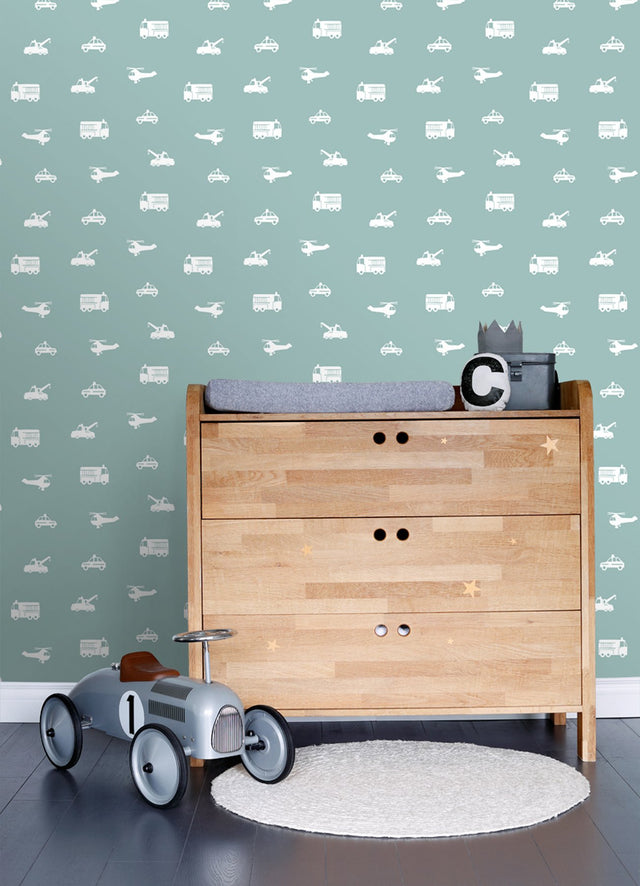 Briony Blue Vehicles Wallpaper with Kids Transportation Motif - Chesapeake 4060-128864