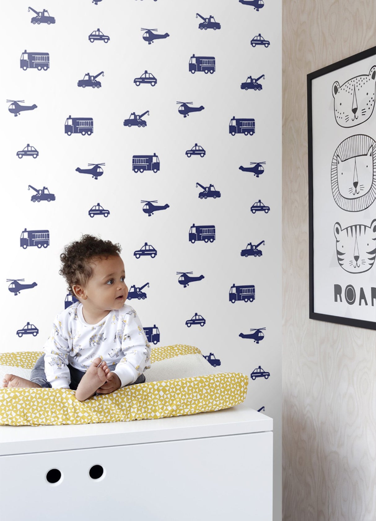 Briony Navy Vehicles Wallpaper with Kids Transportation Motif - Chesapeake 4060-137321