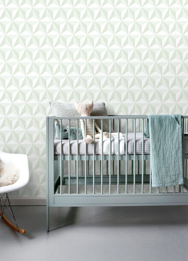 Adella Sage Geometric Wallpaper with Soft Green Six-Pointed Star Motif - Chesapeake 4060-138913