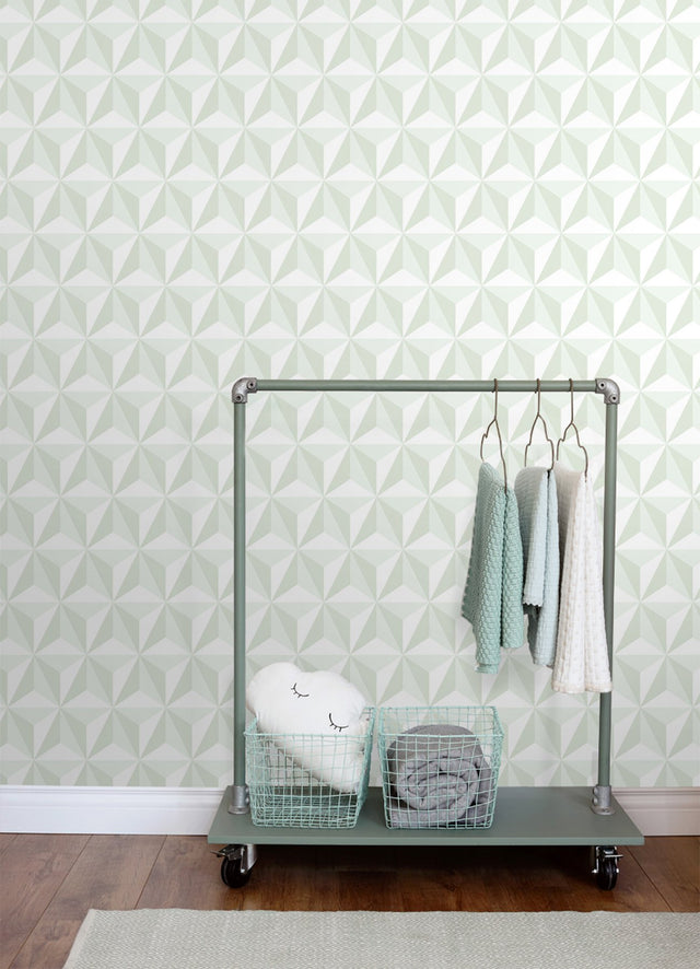Adella Sage Geometric Wallpaper with Soft Green Six-Pointed Star Motif - Chesapeake 4060-138913