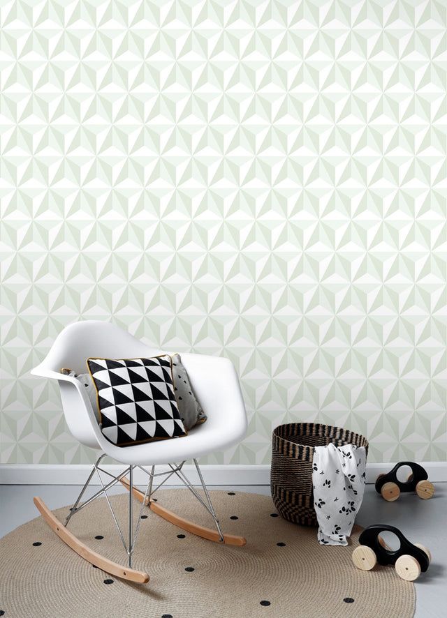 Adella Sage Geometric Wallpaper with Soft Green Six-Pointed Star Motif - Chesapeake 4060-138913