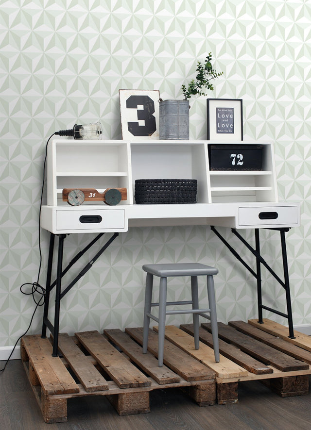 Adella Sage Geometric Wallpaper with Soft Green Six-Pointed Star Motif - Chesapeake 4060-138913