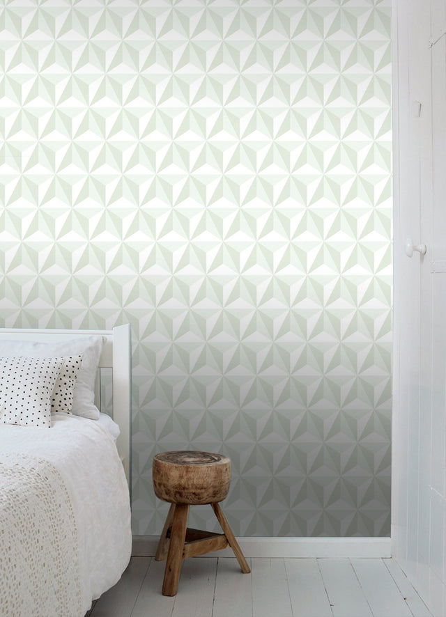 Adella Sage Geometric Wallpaper with Soft Green Six-Pointed Star Motif - Chesapeake 4060-138913