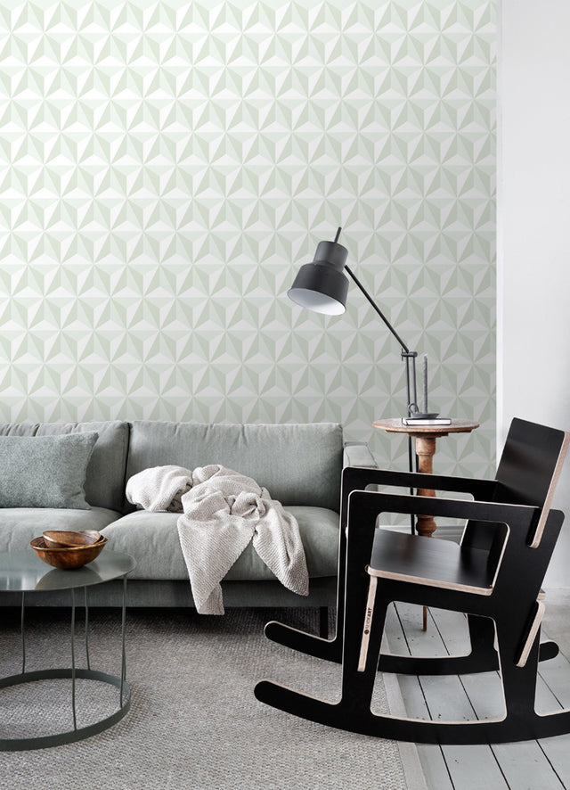 Adella Sage Geometric Wallpaper with Soft Green Six-Pointed Star Motif - Chesapeake 4060-138913