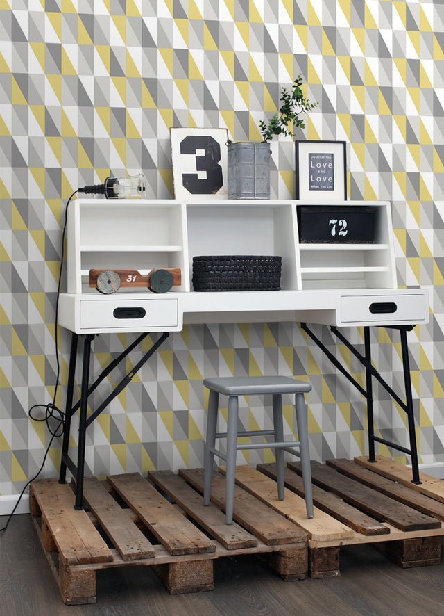 Inez Mustard Geometric Wallpaper with Kids Graphic Triangle Motif - Chesapeake 4060-138921