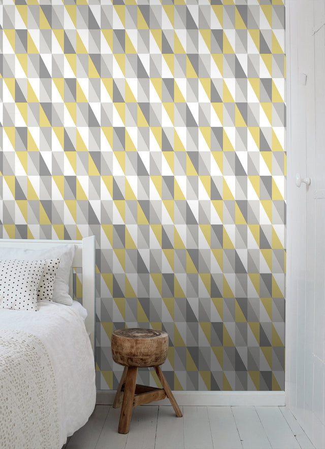 Inez Mustard Geometric Wallpaper with Kids Graphic Triangle Motif - Chesapeake 4060-138921