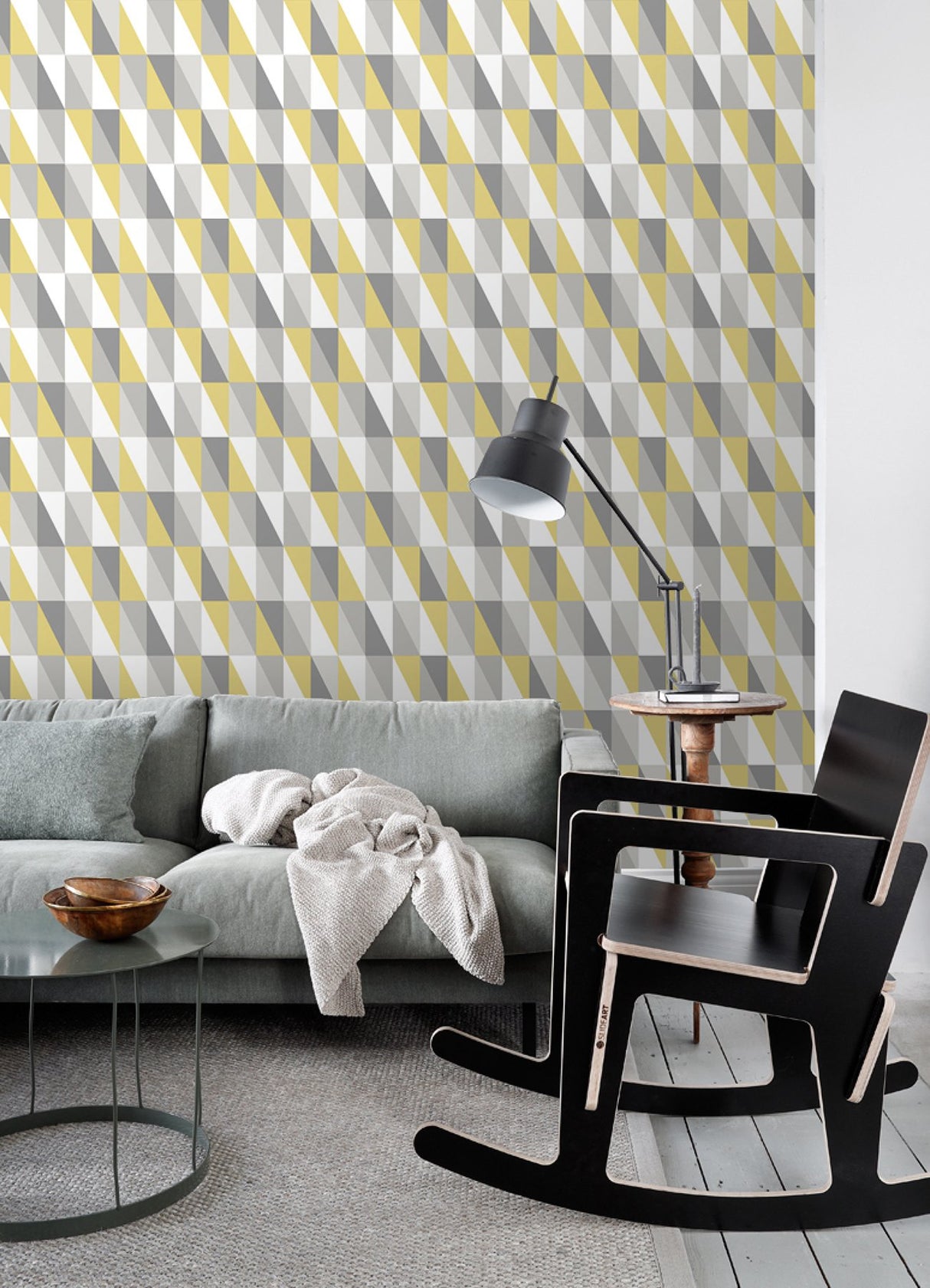 Inez Mustard Geometric Wallpaper with Kids Graphic Triangle Motif - Chesapeake 4060-138921