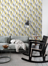 Inez Mustard Geometric Wallpaper with Kids Graphic Triangle Motif - Chesapeake 4060-138921
