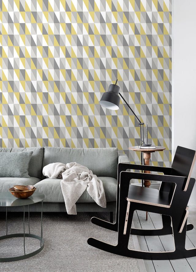 Inez Mustard Geometric Wallpaper with Kids Graphic Triangle Motif - Chesapeake 4060-138921