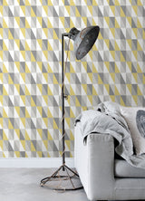 Inez Mustard Geometric Wallpaper with Kids Graphic Triangle Motif - Chesapeake 4060-138921