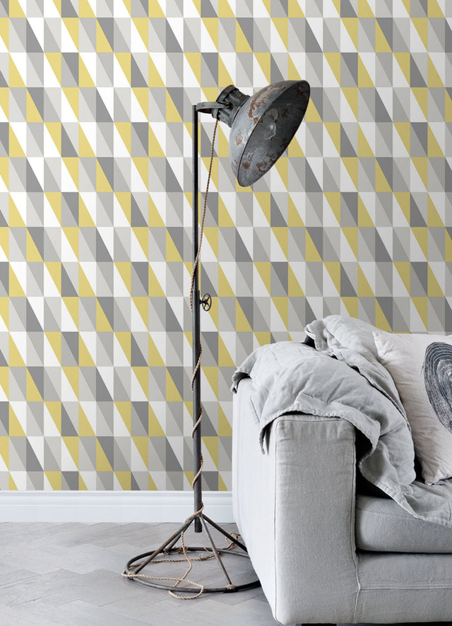 Inez Mustard Geometric Wallpaper with Kids Graphic Triangle Motif - Chesapeake 4060-138921