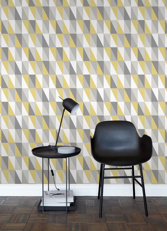 Inez Mustard Geometric Wallpaper with Kids Graphic Triangle Motif - Chesapeake 4060-138921