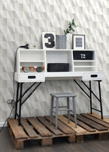 Inez Neutral Geometric Wallpaper with Metallic Silver Triangle Pattern - Chesapeake 4060-138922