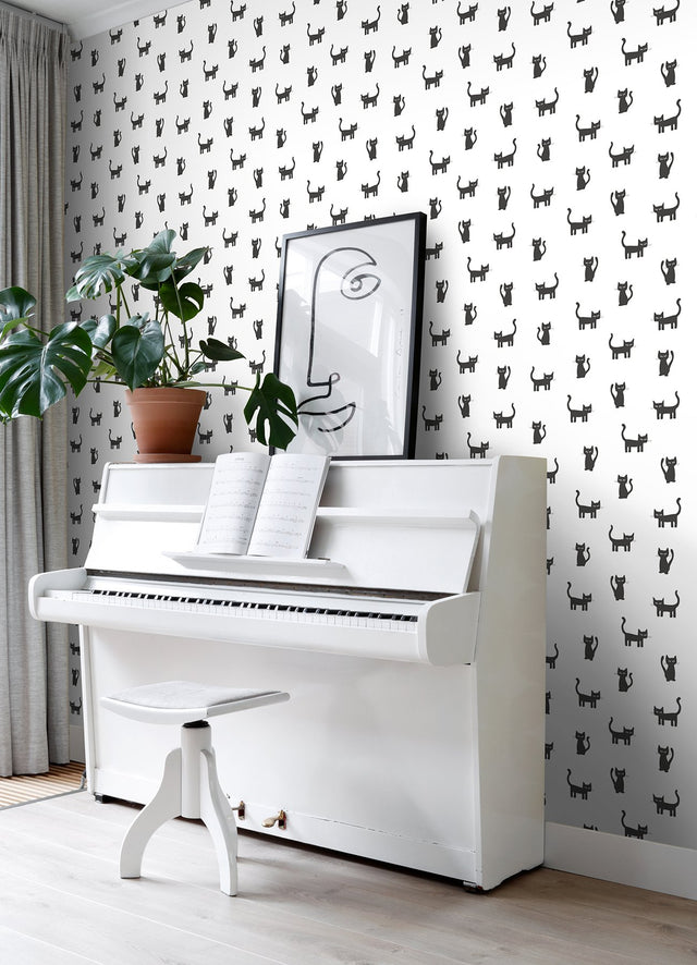 Delia Black Kitty Wallpaper with Non Woven Kids Pattern - Chesapeake 4060-138928