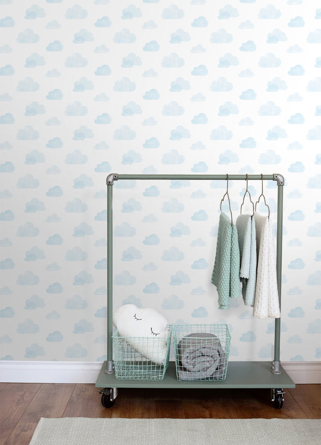 Irie Blue Clouds Wallpaper with Kids Graphic Cloud Pattern - Chesapeake 4060-138930