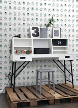 Callum Teal Robots Wallpaper with Kids Novelty Graphic Pattern - Chesapeake 4060-138938