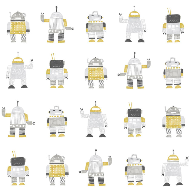 Callum Gold Robots Wallpaper with Graphic Novelty Kids Motif - Chesapeake 4060-138940