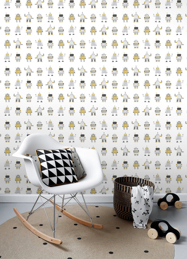 Callum Gold Robots Wallpaper with Graphic Novelty Kids Motif - Chesapeake 4060-138940