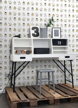 Callum Gold Robots Wallpaper with Graphic Novelty Kids Motif - Chesapeake 4060-138940