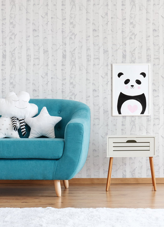 Birdie Grey Birch Wallpaper with Trees Kids Non Woven Unpasted - Chesapeake 4060-138944