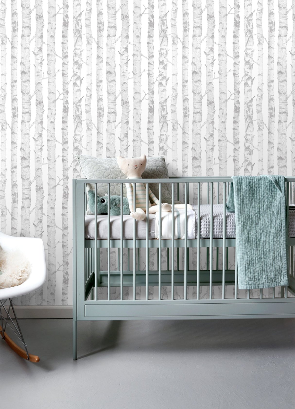 Birdie Grey Birch Wallpaper with Trees Kids Non Woven Unpasted - Chesapeake 4060-138944