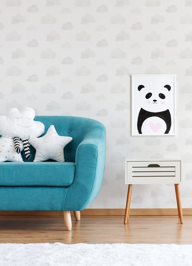 Irie Grey Clouds Wallpaper with Kids Graphic Cloud Pattern - Chesapeake 4060-138945