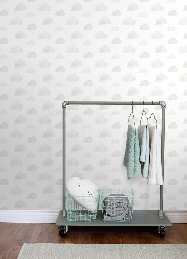 Irie Grey Clouds Wallpaper with Kids Graphic Cloud Pattern - Chesapeake 4060-138945