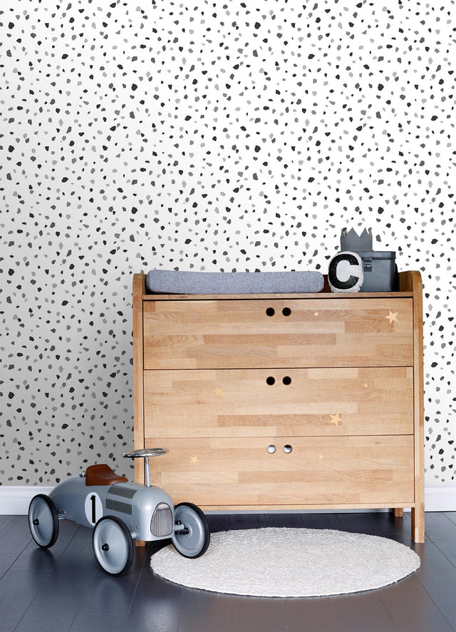 Ona Charcoal Terrazzo Wallpaper with Abstract Bohemian Pattern - Chesapeake 4060-139034