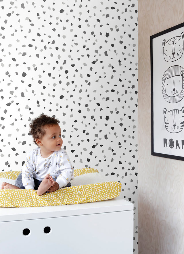 Ona Charcoal Terrazzo Wallpaper with Abstract Bohemian Pattern - Chesapeake 4060-139034