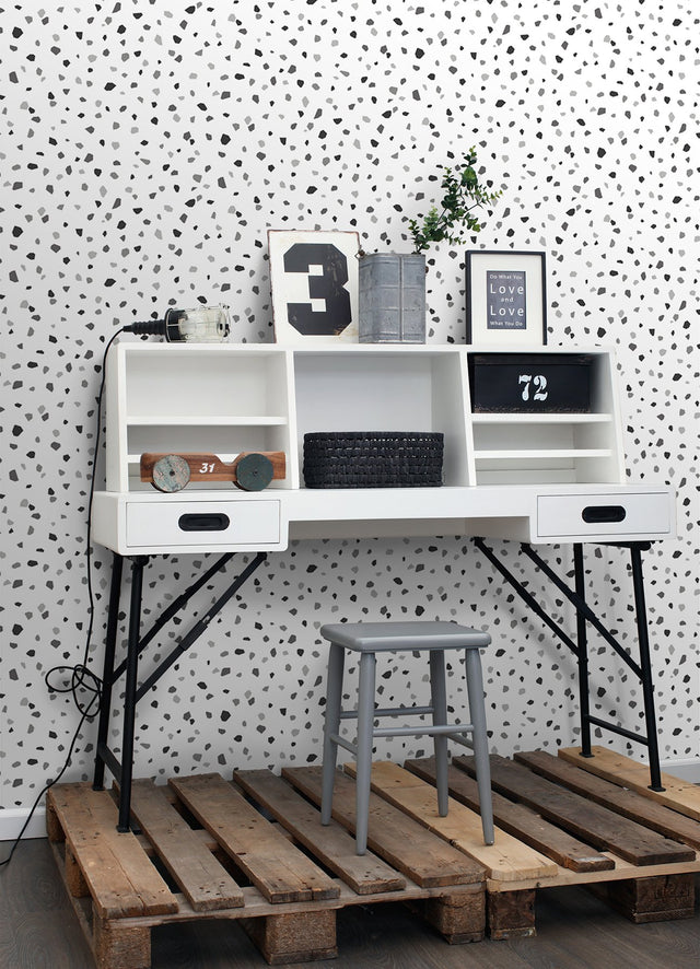 Ona Charcoal Terrazzo Wallpaper with Abstract Bohemian Pattern - Chesapeake 4060-139034