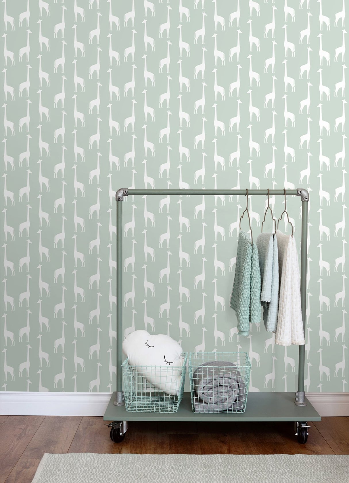 Vivi Sage Giraffe Wallpaper with Kids Animal Motif - Chesapeake 4060-139058
