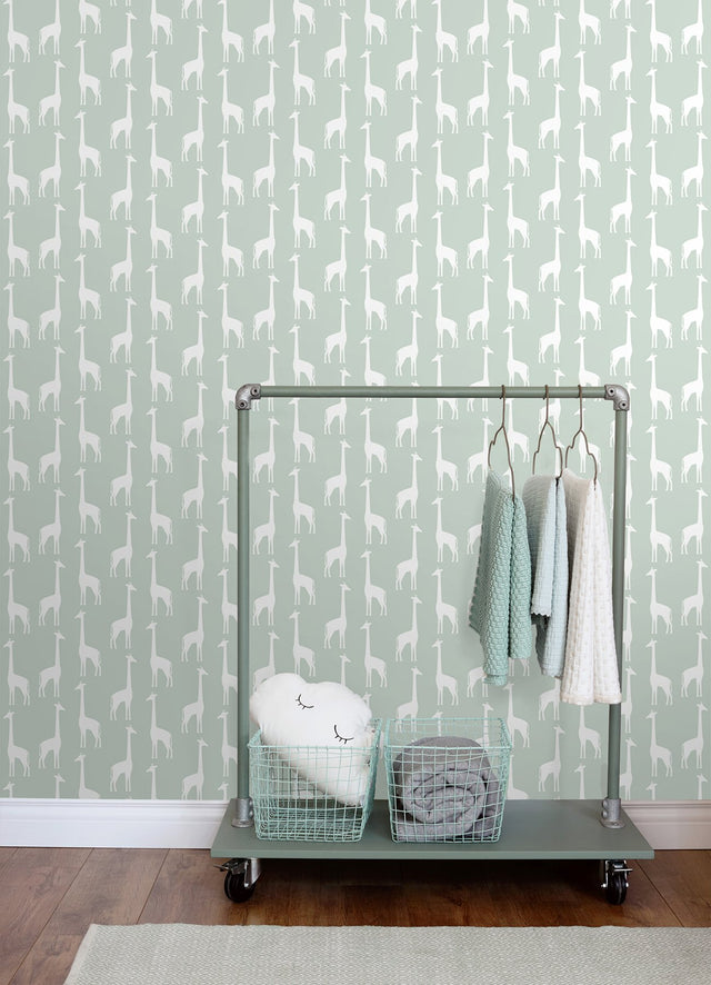 Vivi Sage Giraffe Wallpaper with Kids Animal Motif - Chesapeake 4060-139058